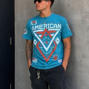 American Fighter Turquoise Graphic Tee Men’s Large Y2K Streetwear T-shirt